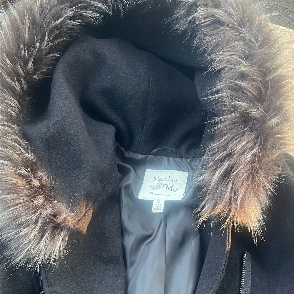 Maralyn & Me Black Jacket with Faux Fur Collar